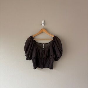 Free people semi sheer puff sleeve heartstrings top